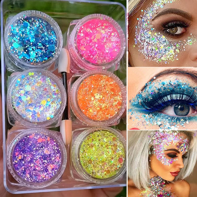 Elevate your eye look with this stunning 6 Jars Eyeshadow Glitter Set!