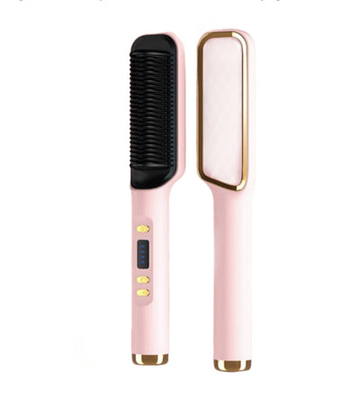 2 In 1 Curling Iron Electric Hot Comb Multifunctional Straight Hair Straightener Comb Anti-Scalding Styling Tool Brush